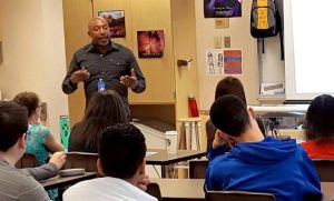 PA Willie Binion talking to students