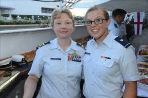Lt. Cmdr. Charlene Criss aboard the Eagle with then Coast Guard Academy Cadet Elise Sako
