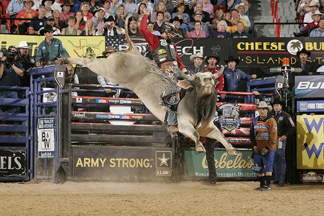 Wiley Petersen riding a bull