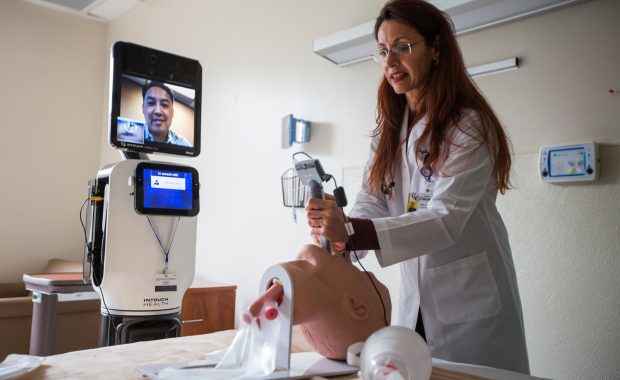 PA Nazila Shagagi and Dr. Vo via Bentley, the telemedicine robot