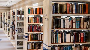 Row of books in shelf