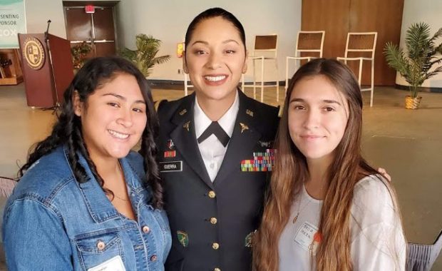 MAJ Guerra posing with Jacquelyn Moran and Bella Meza