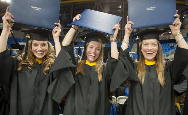 Christina Strauss, Brianna Hearle, and Amanda Dobil at their graduation at Quinnipiac University