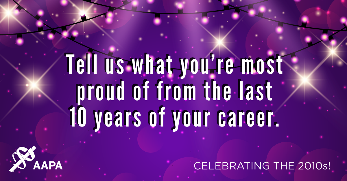 'Tell us what you're most proud of from the last 10 years of your career.' text graphic