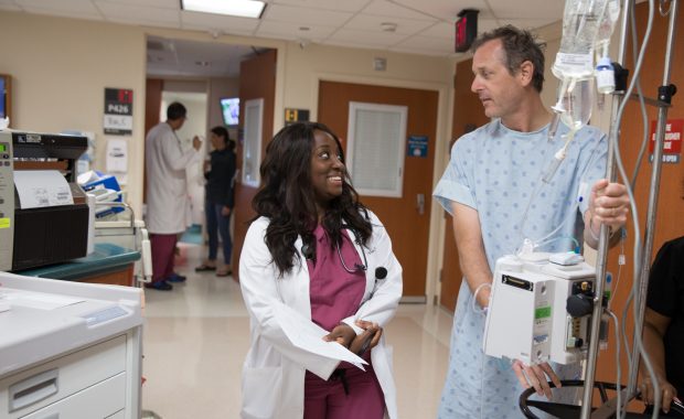 PA talking with her patient