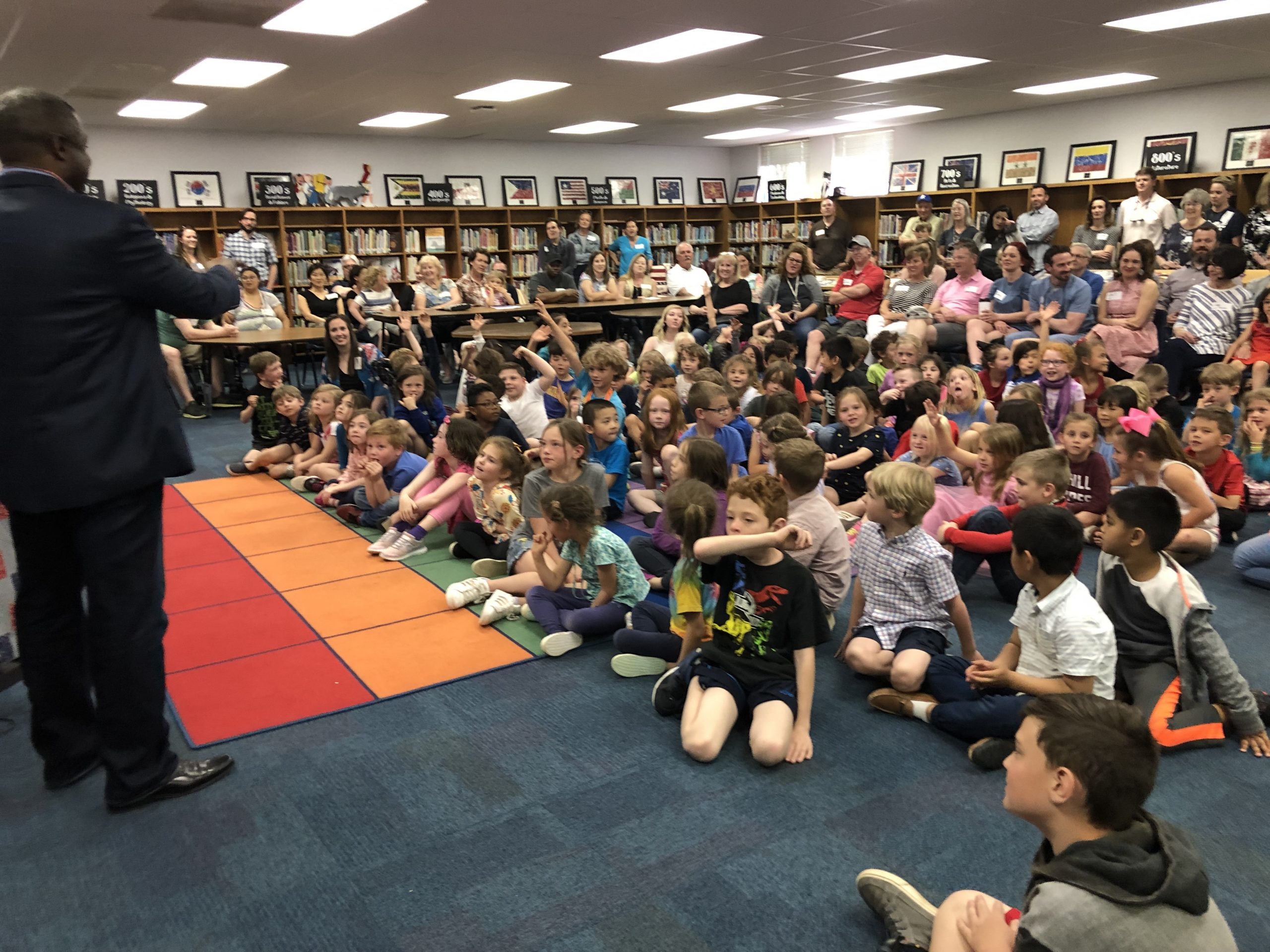 Sixtus Atabong talking to students at a local elementary school in Lubbock, Texas