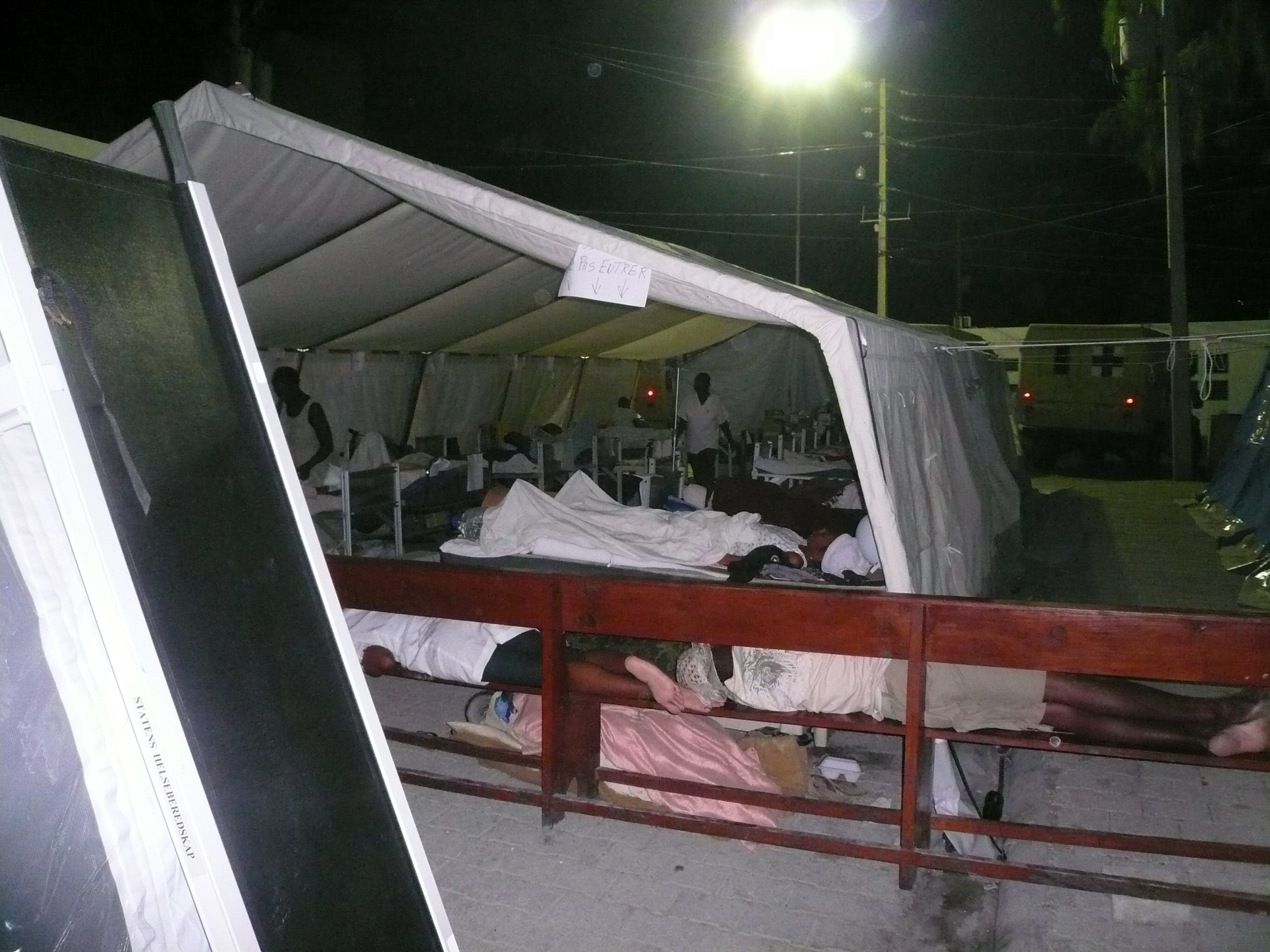 A temporary medical shelter in Haiti