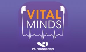Logo with earbuds and the text Vital Minds