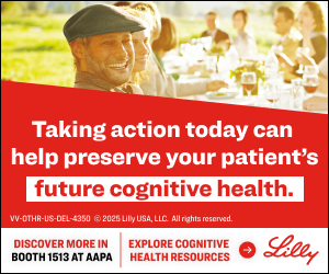 Lilly ad about early Alzheimer’s changes (~20 years before symptoms). Visit booth 1513 at AAPA.